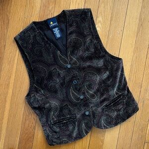 Vintage Cotton Blend Velvet Fitted Vest / Waistcoat in Dark Paisley Size 4P